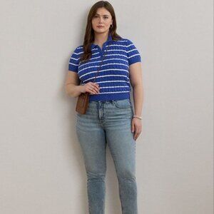 $145 Lauren Ralph Lauren Plus Size Striped Cable-Knit Cotton Polo Sweater Sz 1X